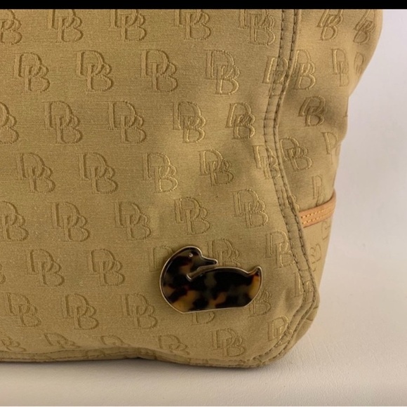 Dooney & Bourke Vintage Tan Canvas Signature Hobo Bag with red interior - Picture 3 of 12